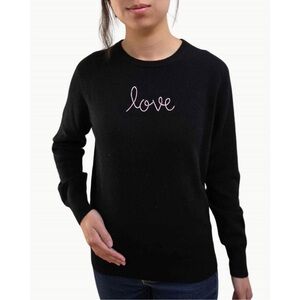 Black 'Love' Crew Neck Sweater - Women's Scoop Neck